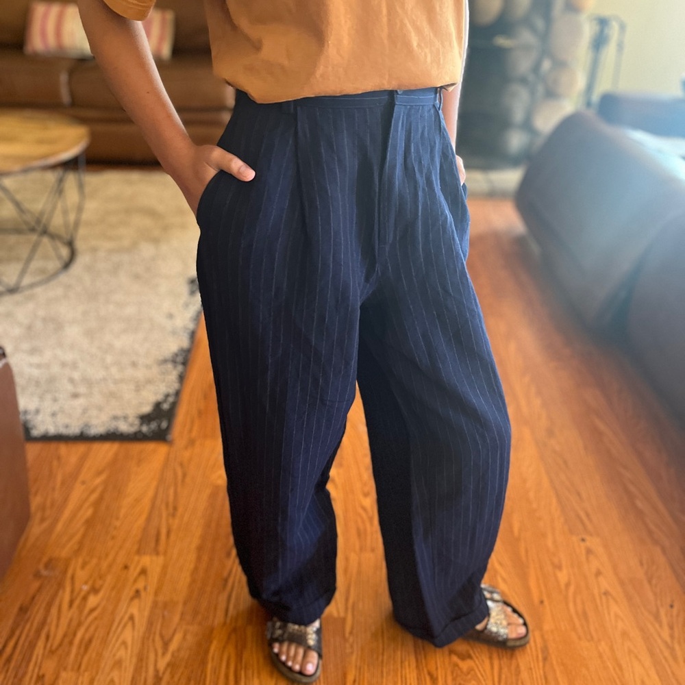 Gap blue pinstripe pant trousers high waist and wide leg